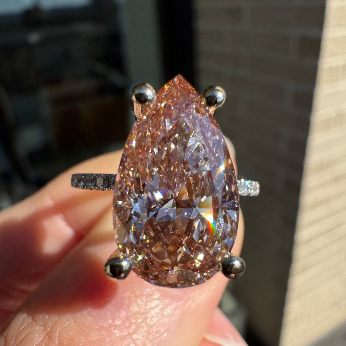 14k White Gold 5.04 Carat Pink Pear Shaped Lab & Natural Diamond Ring