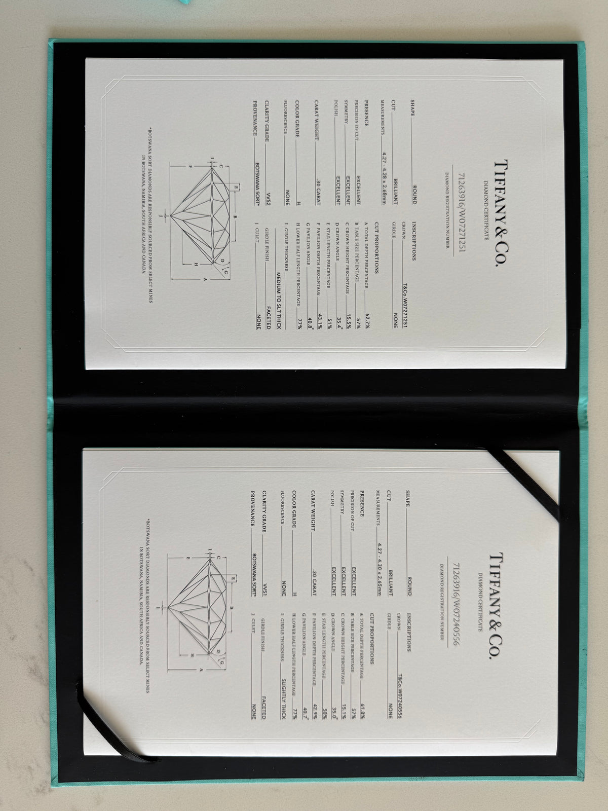 Tiffany & Co. 0.60 CTW Diamond Stud Earrings | H VVS1 VVS2 | Platinum PT950 | Tiffany Diamond Certificates & Box