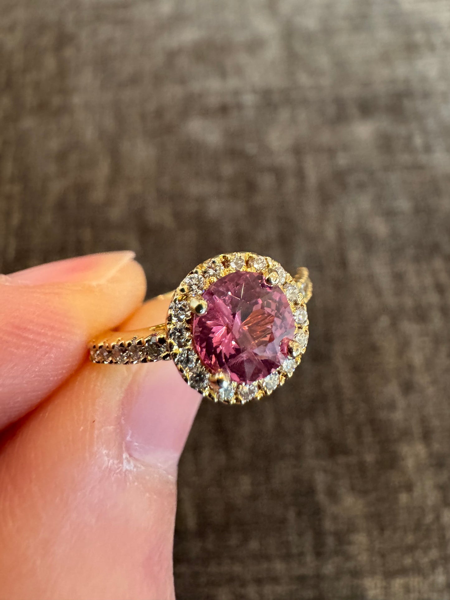 Vintage Style 18k Yellow Gold Natural Red & Pink Spinel Diamond Ring Bundle (2 Rings)