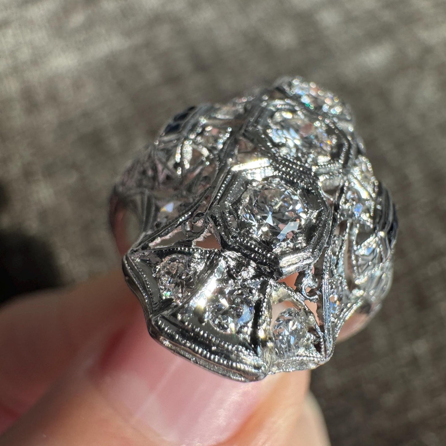 Art Deco Platinum Diamond & Sapphire Ring