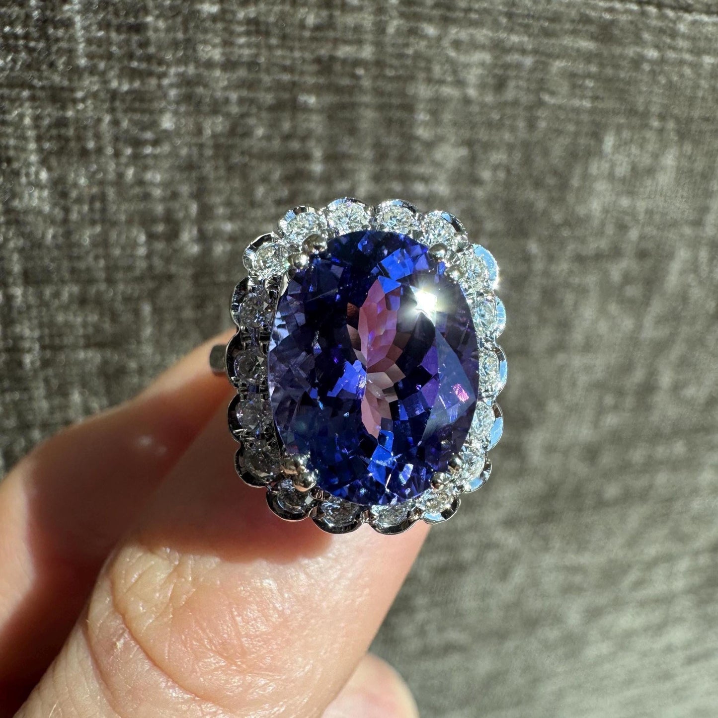 7.21 Carat Natural Untreated Tanzanite & 1 Carat Natural Diamond Ring in 18k Solid White Gold