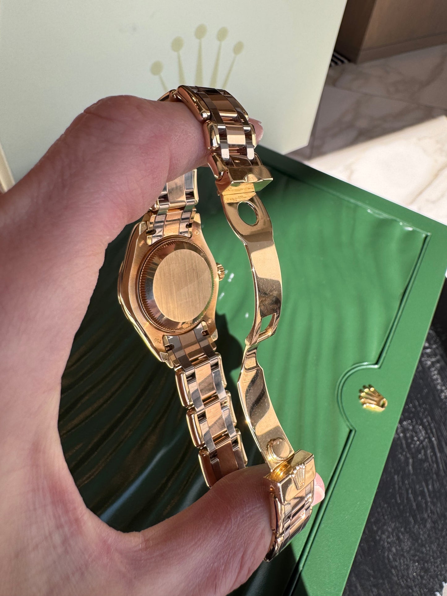 Rolex Pearlmaster Masterpiece 29mm Tridor Gold Diamond Watch | Ref 80298 | Steel Diamond Dial | 32 Diamond Bezel | Luxury Rolex Ladies Watch