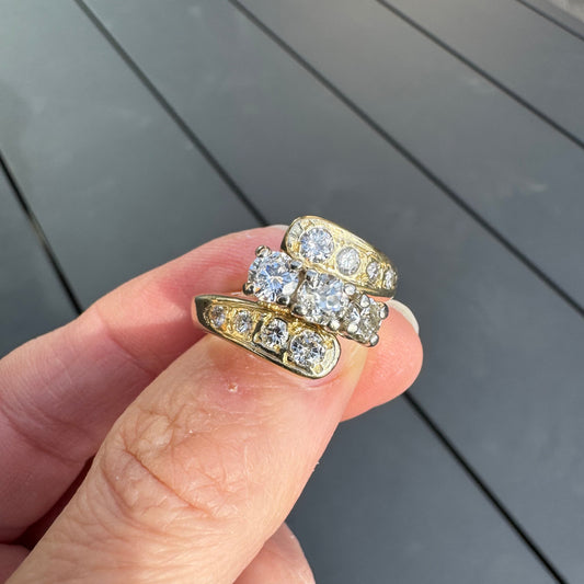 Bold Mid-Century 14k Gold Diamond Bypass Ring | Retro Wrap Ring | Circa 1950s–60s