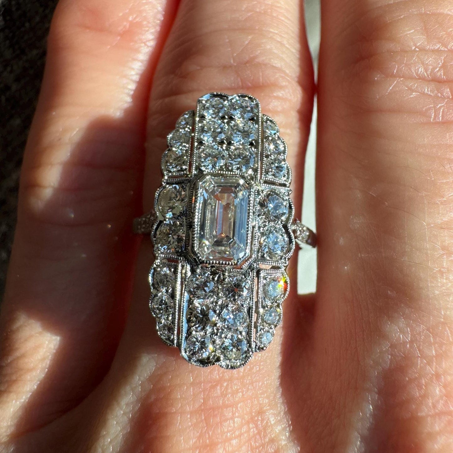 Stunning Art Deco Solid Platinum Natural 2 CTW Diamond Ring