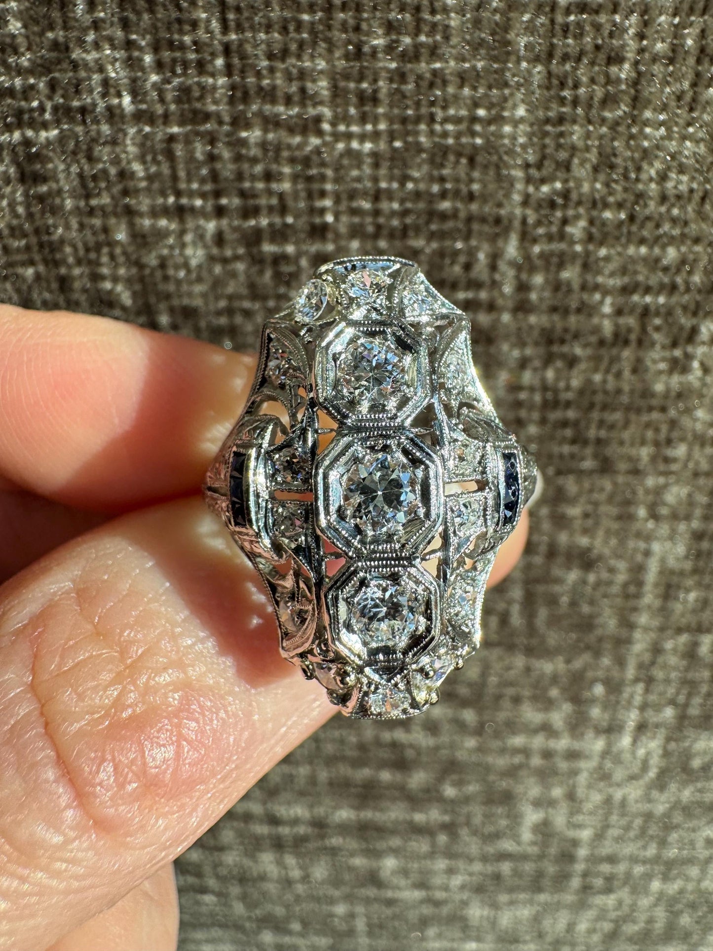 Art Deco Platinum Diamond & Sapphire Ring