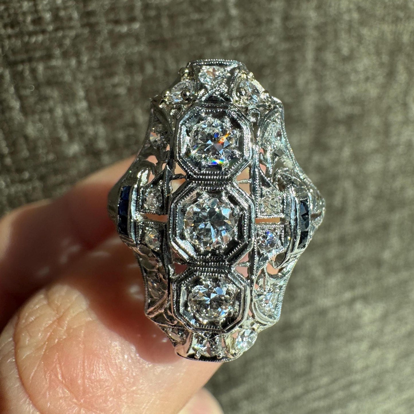 Art Deco Platinum Diamond & Sapphire Ring