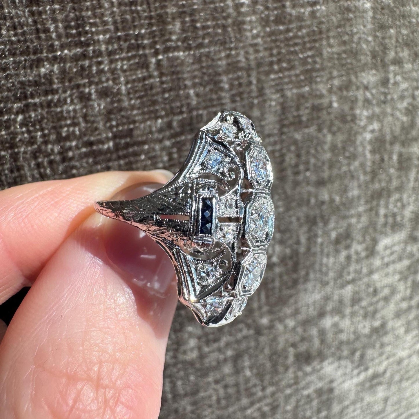 Art Deco Platinum Diamond & Sapphire Ring