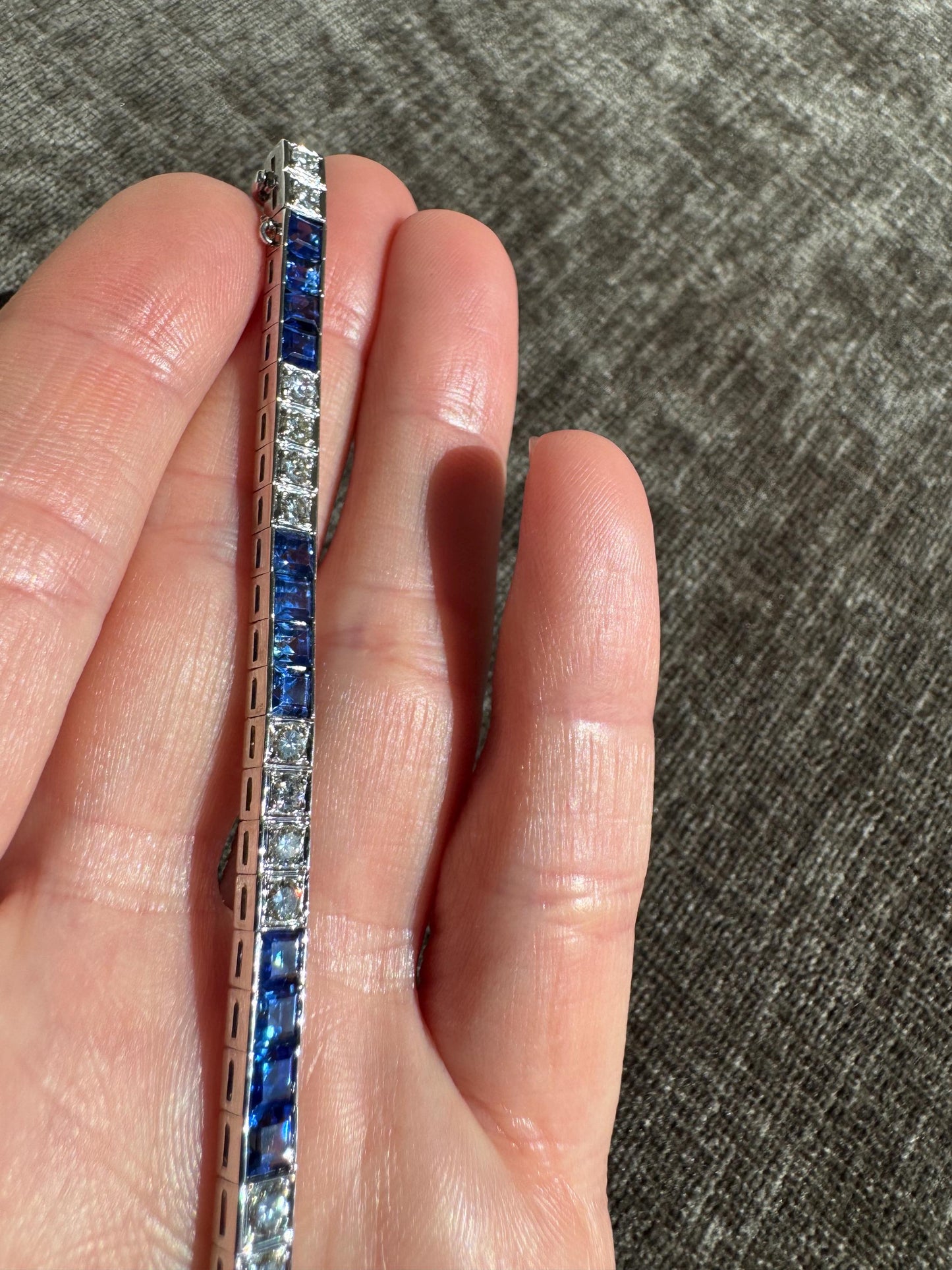 Solid Platinum Natural 9 Carat Sapphire & 2 Carat Diamond Bracelet