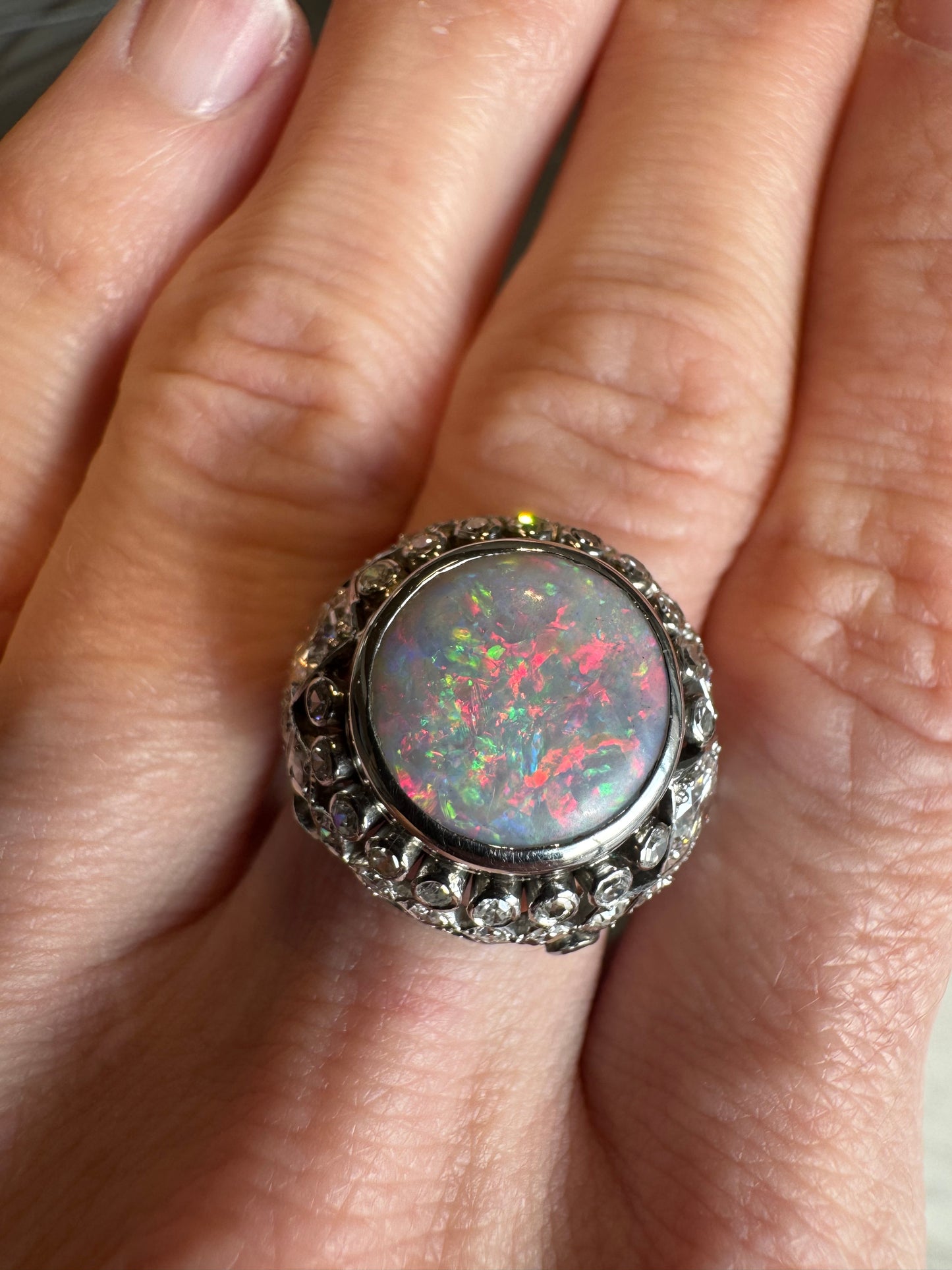 Vintage Opal & Diamond Platinum Ring