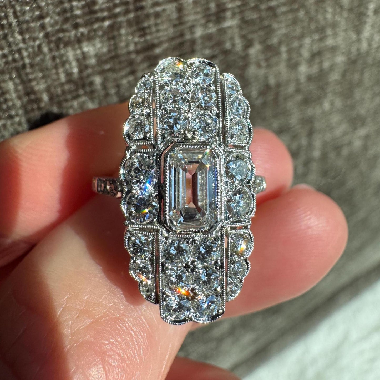 Stunning Art Deco Solid Platinum Natural 2 CTW Diamond Ring