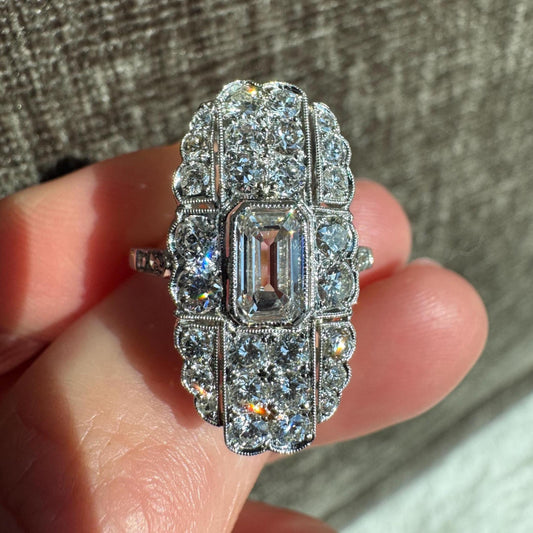 Stunning Art Deco Solid Platinum Natural 2 CTW Diamond Ring