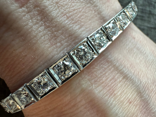 Vintage 14k Solid White Gold & 3.06 Carat Natural Diamond Bracelet