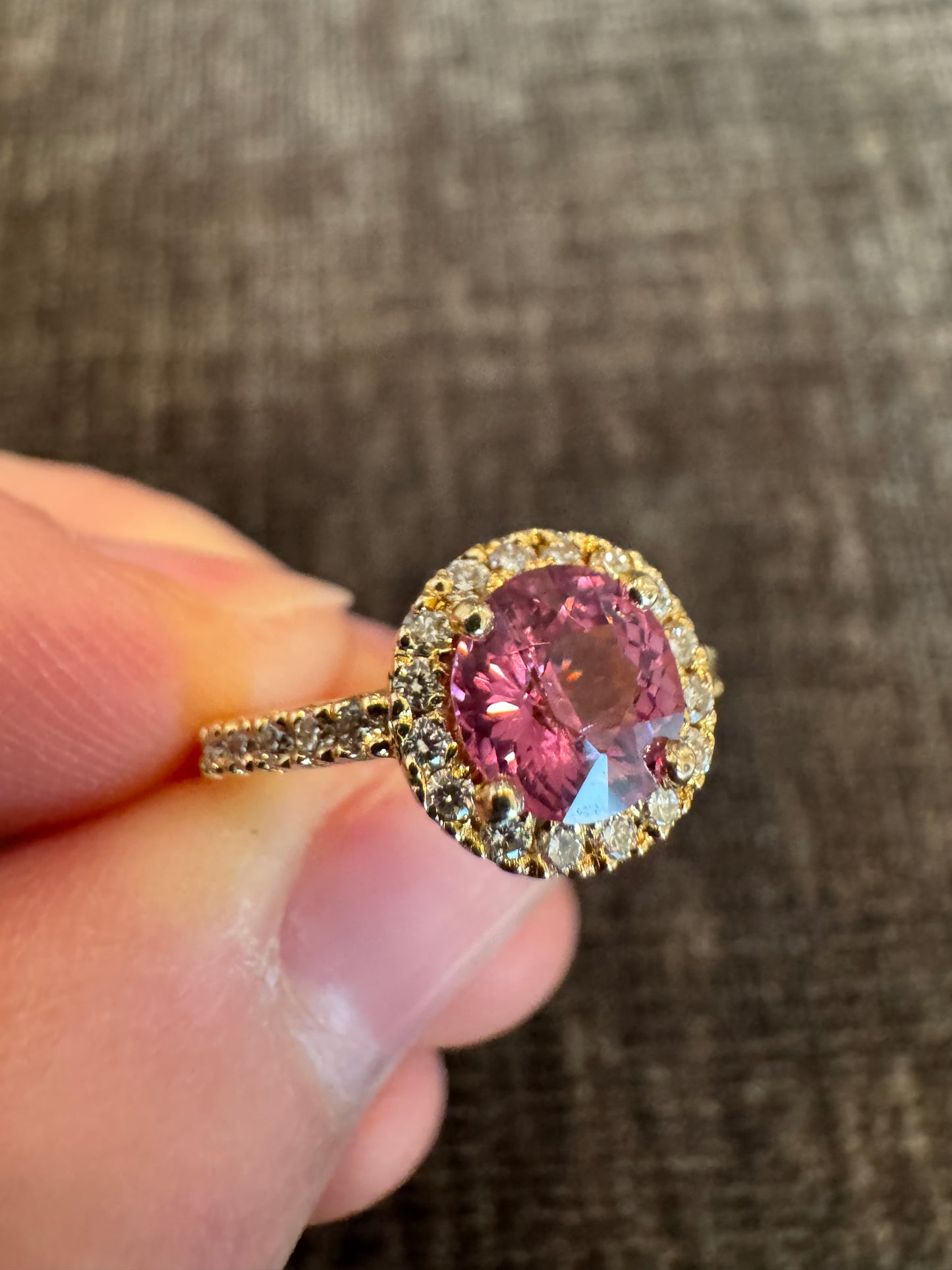 Vintage Style 18k Yellow Gold Natural Red & Pink Spinel Diamond Ring Bundle (2 Rings)