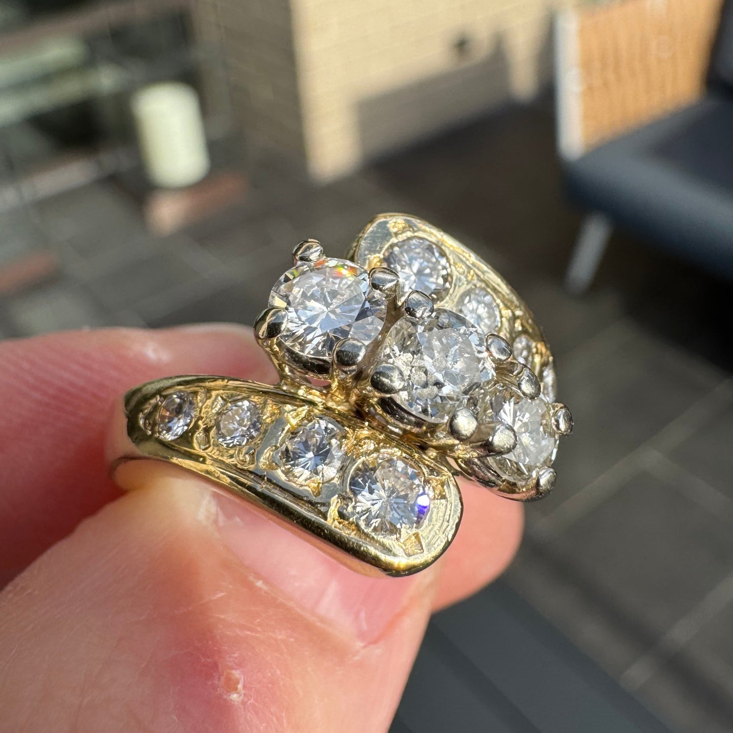 Bold Mid-Century 14k Gold Diamond Bypass Ring | Retro Wrap Ring | Circa 1950s–60s