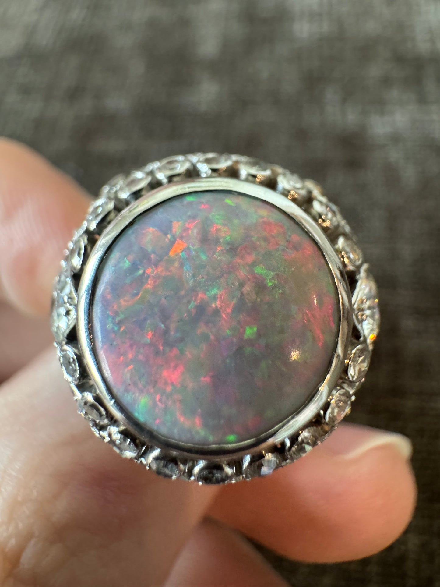 Vintage Opal & Diamond Platinum Ring