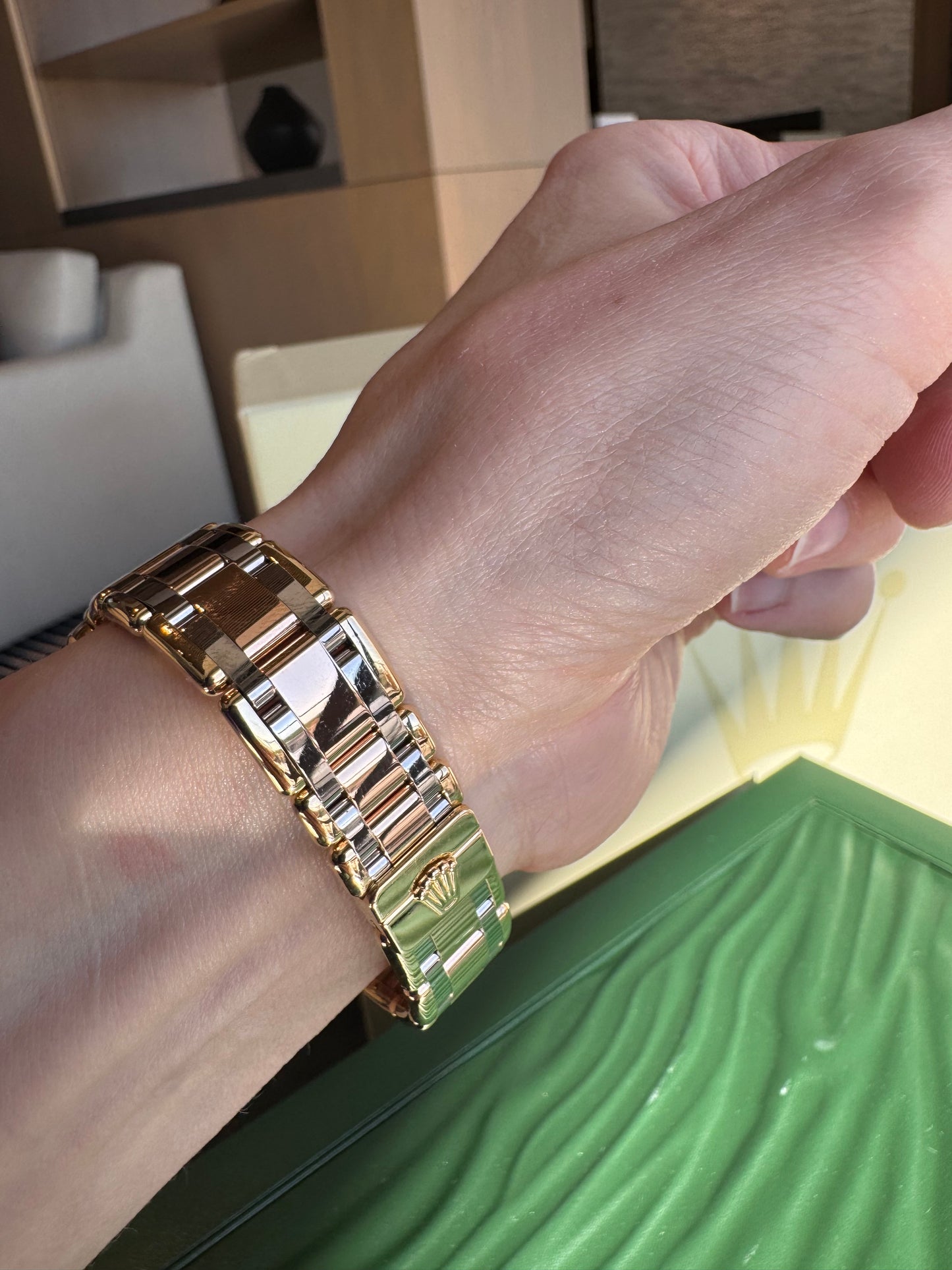 Rolex Pearlmaster Masterpiece 29mm Tridor Gold Diamond Watch | Ref 80298 | Steel Diamond Dial | 32 Diamond Bezel | Luxury Rolex Ladies Watch