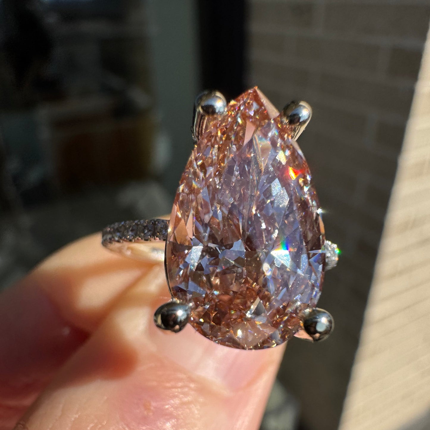 14k White Gold 5.04 Carat Pink Pear Shaped Lab & Natural Diamond Ring