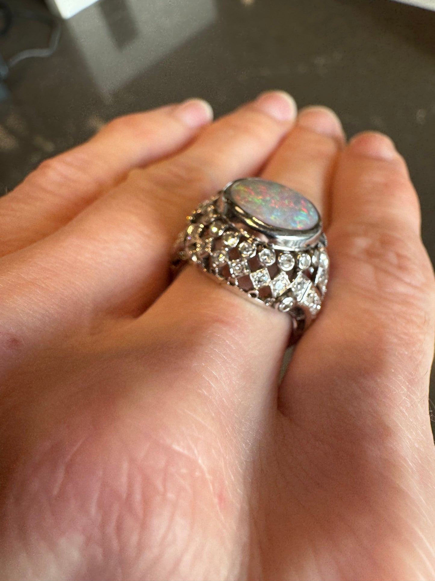 Vintage Opal & Diamond Platinum Ring