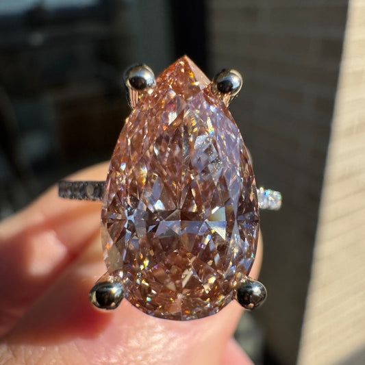 14k White Gold 5.04 Carat Pink Pear Shaped Lab & Natural Diamond Ring