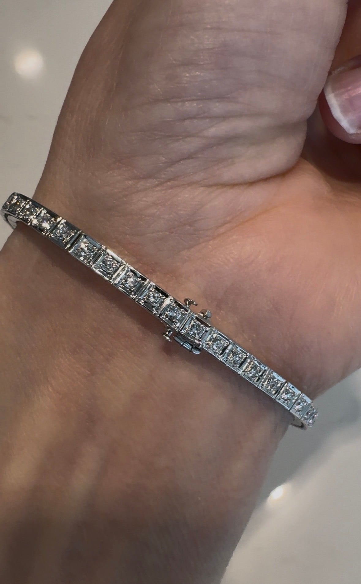Vintage 14k Solid White Gold & 3.06 Carat Natural Diamond Bracelet