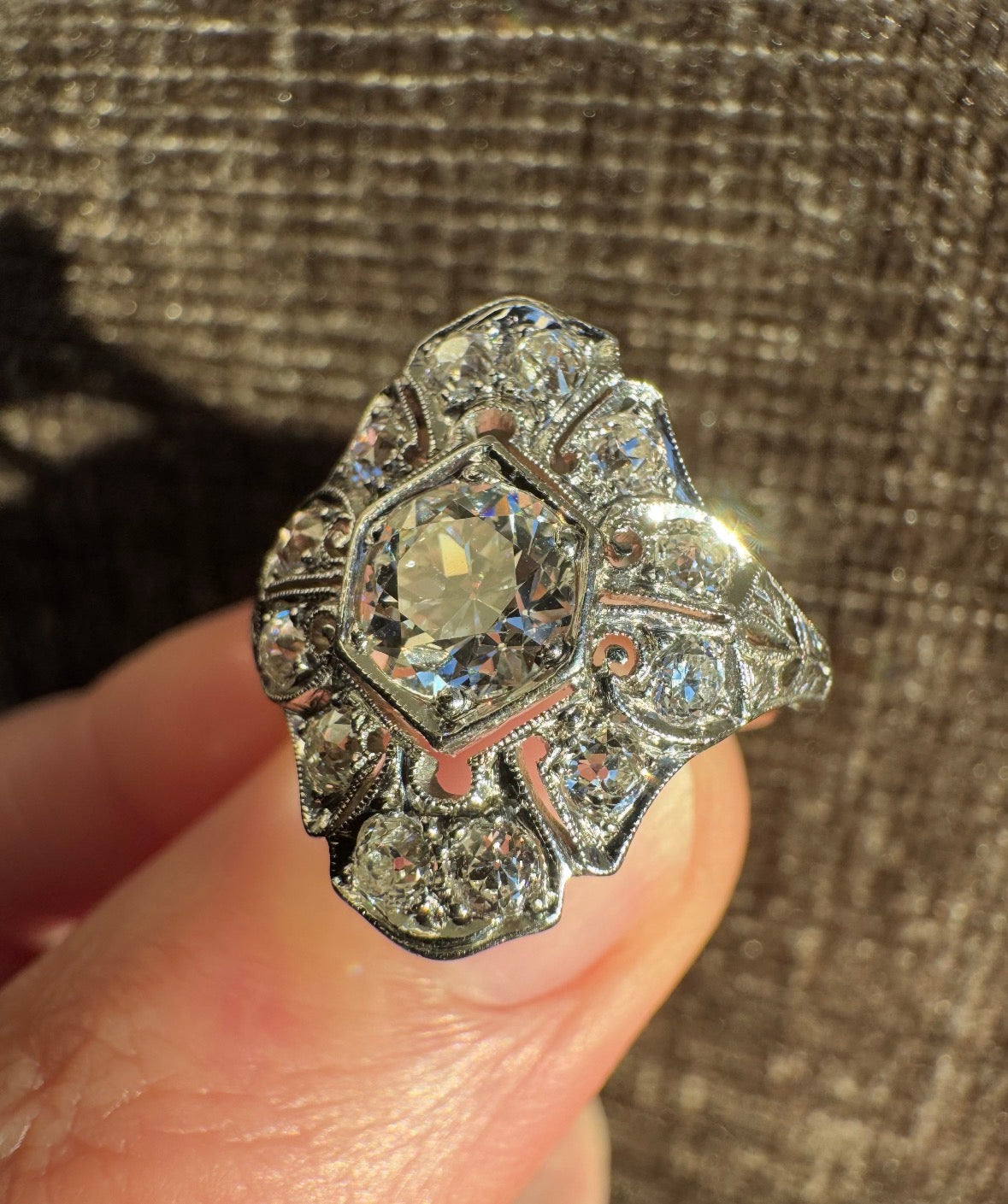 Vintage Art Deco Platinum Old European Cut Diamond Ring