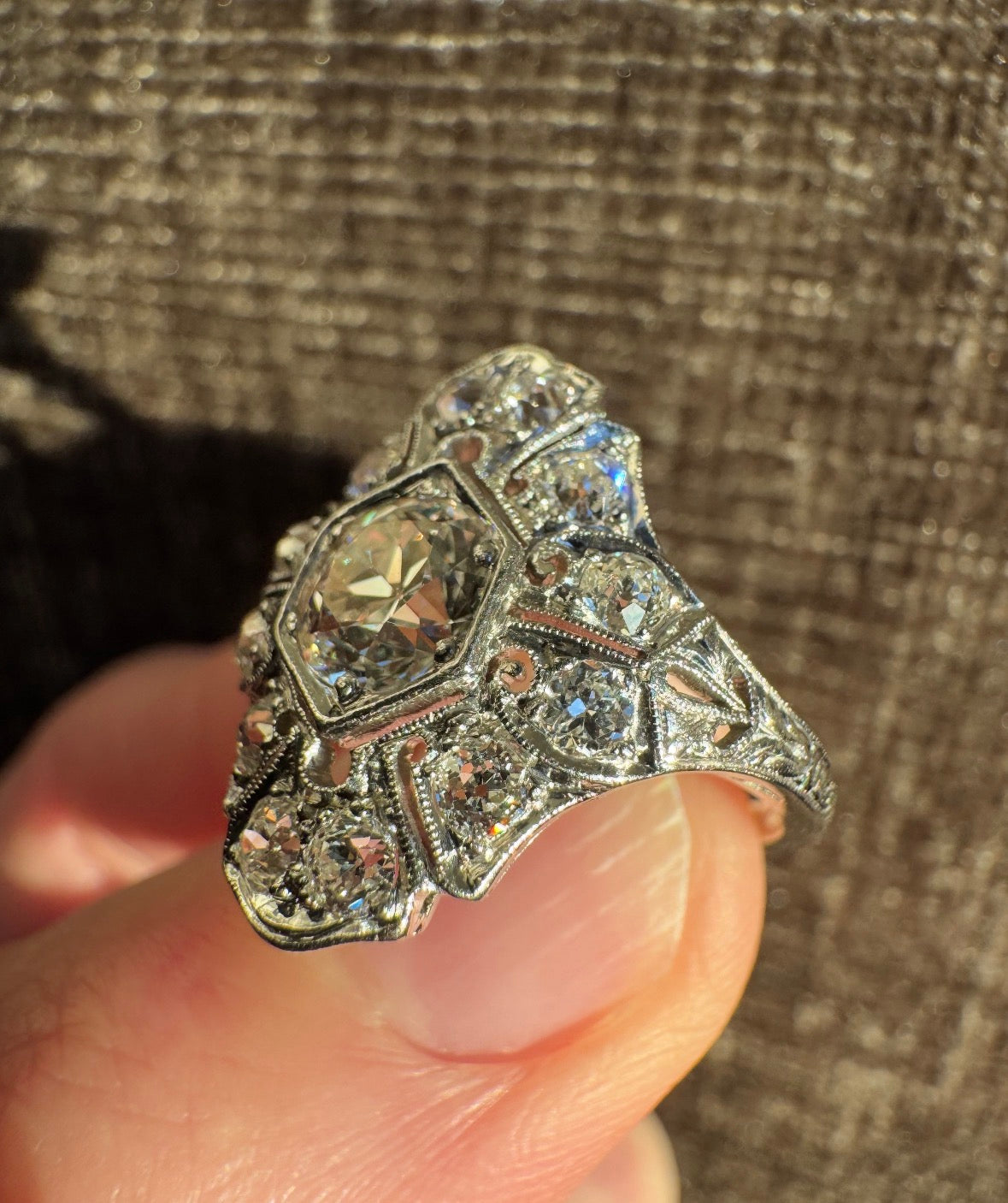 Vintage Art Deco Platinum Old European Cut Diamond Ring