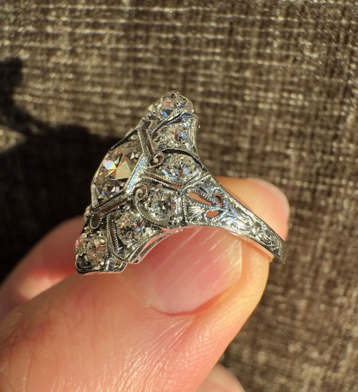 Vintage Art Deco Platinum Old European Cut Diamond Ring