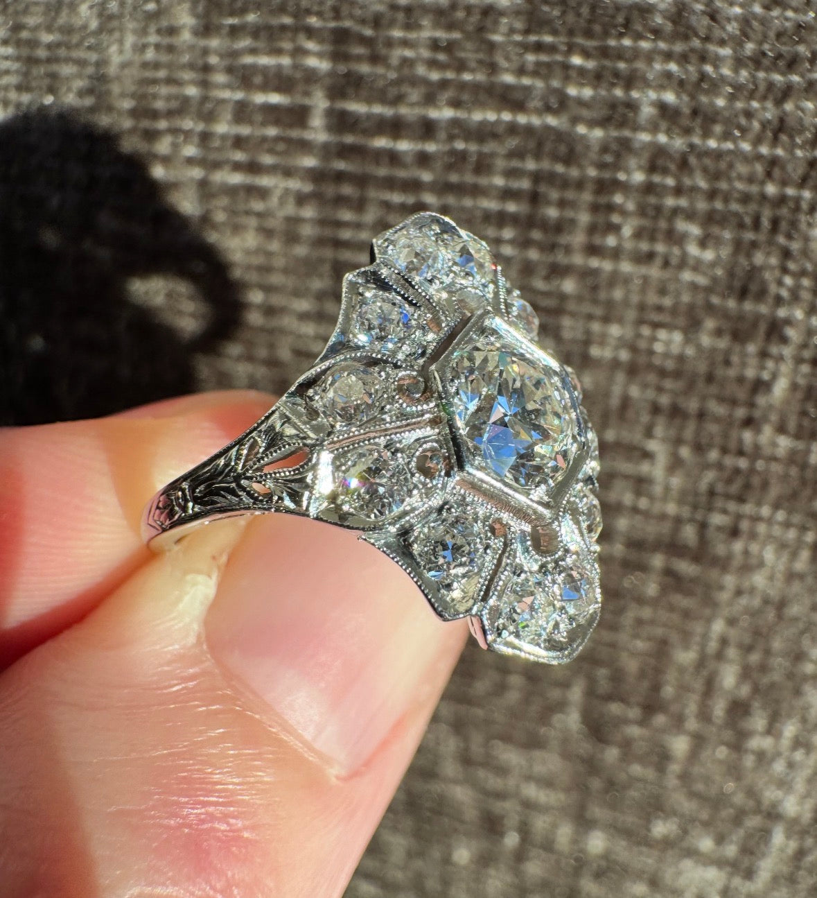 Vintage Art Deco Platinum Old European Cut Diamond Ring