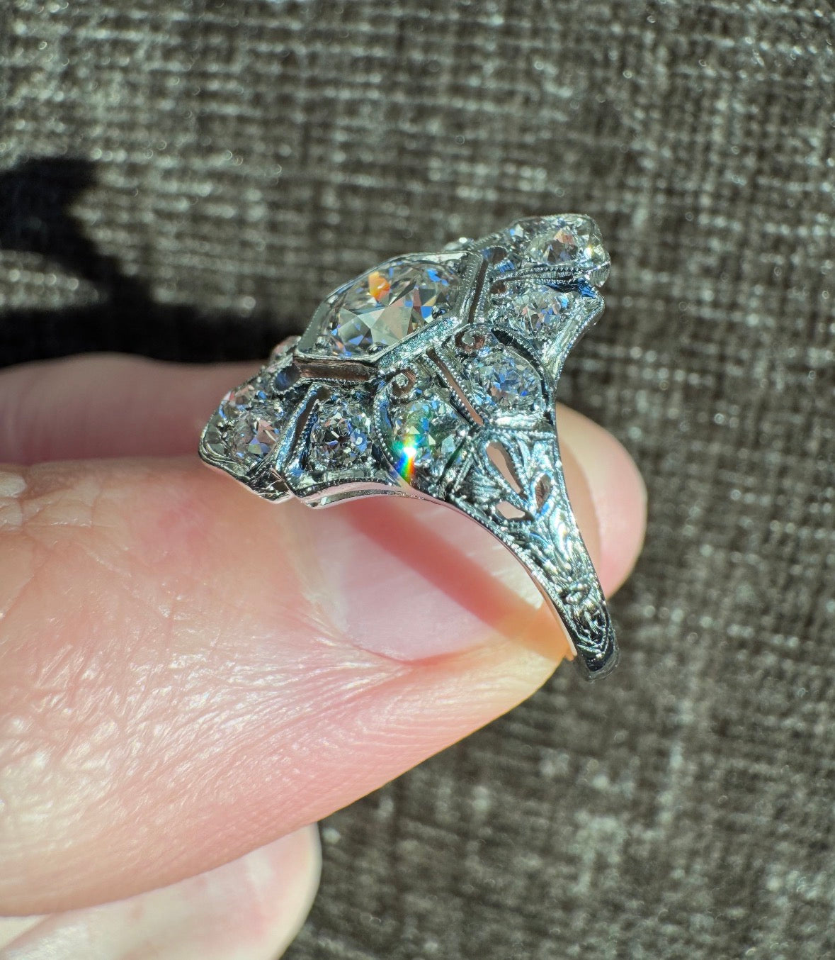 Vintage Art Deco Platinum Old European Cut Diamond Ring