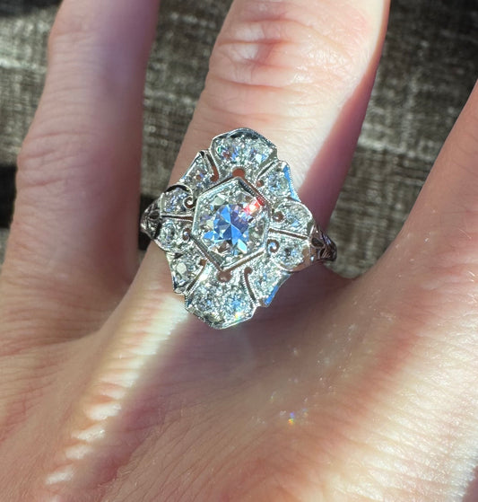 Vintage Art Deco Platinum Old European Cut Diamond Ring