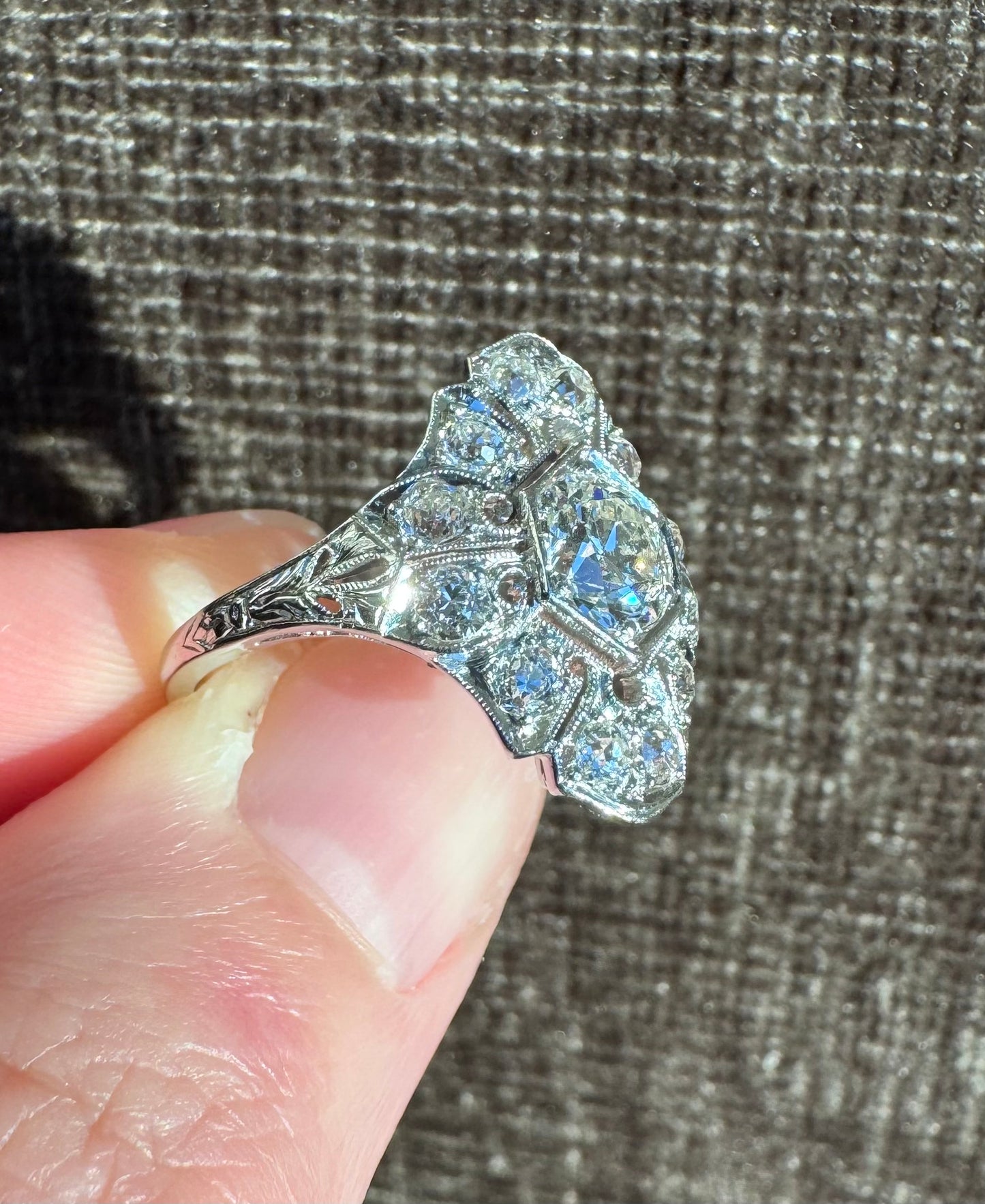 Vintage Art Deco Platinum Old European Cut Diamond Ring
