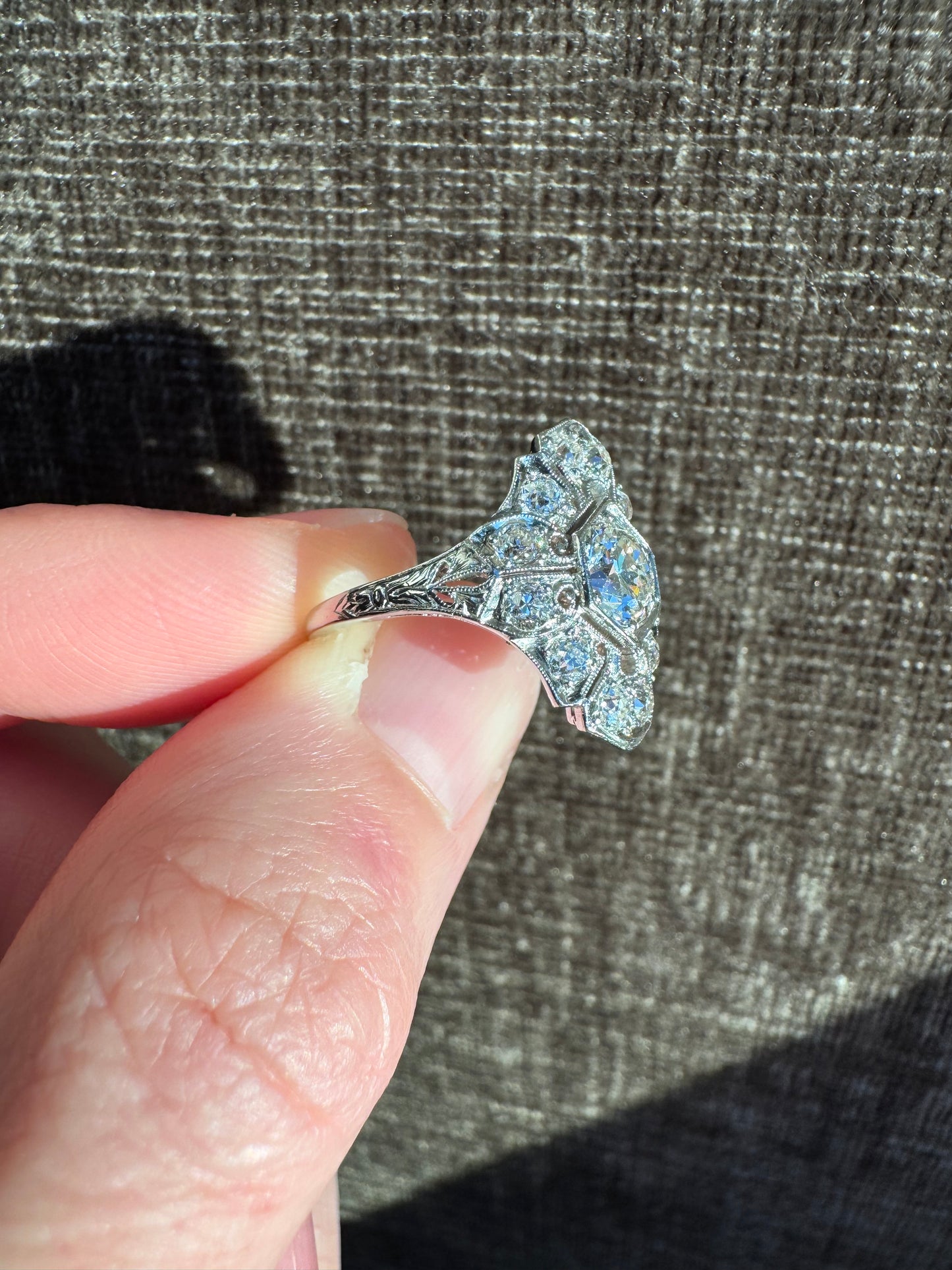Vintage Art Deco Platinum Old European Cut Diamond Ring