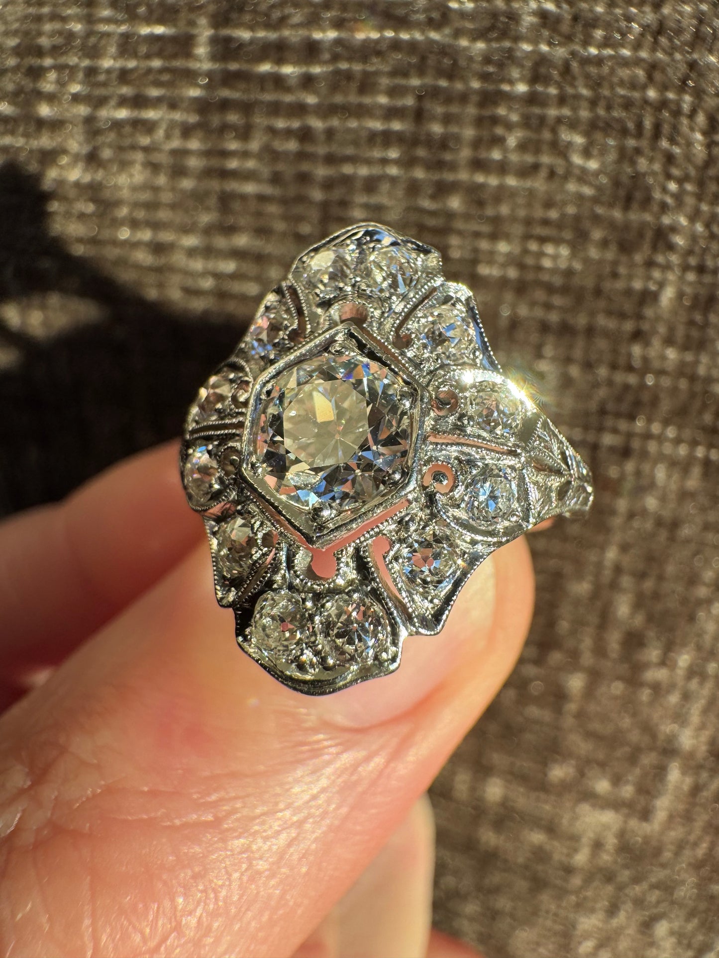 Vintage Art Deco Platinum Old European Cut Diamond Ring