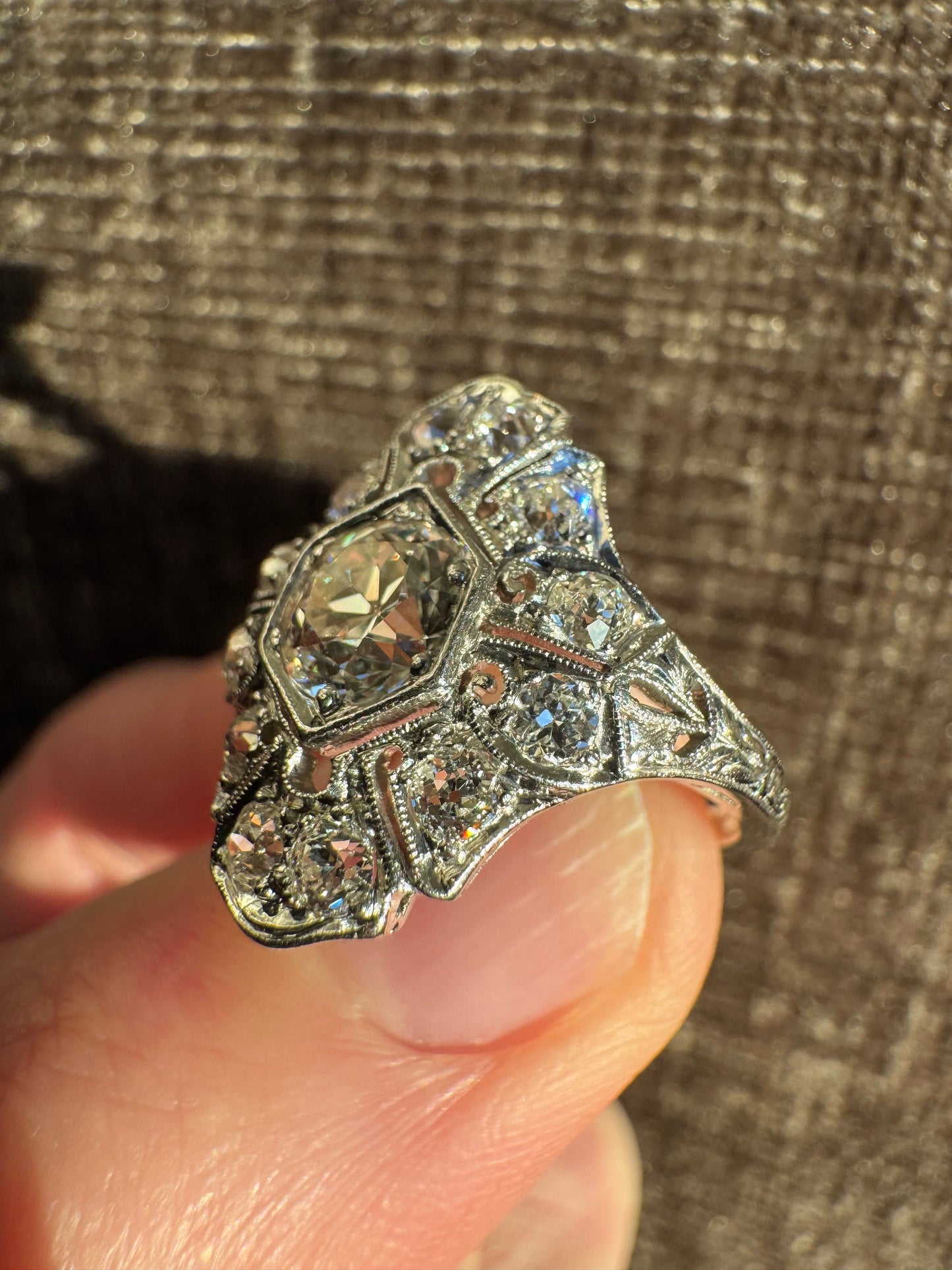 Vintage Art Deco Platinum Old European Cut Diamond Ring