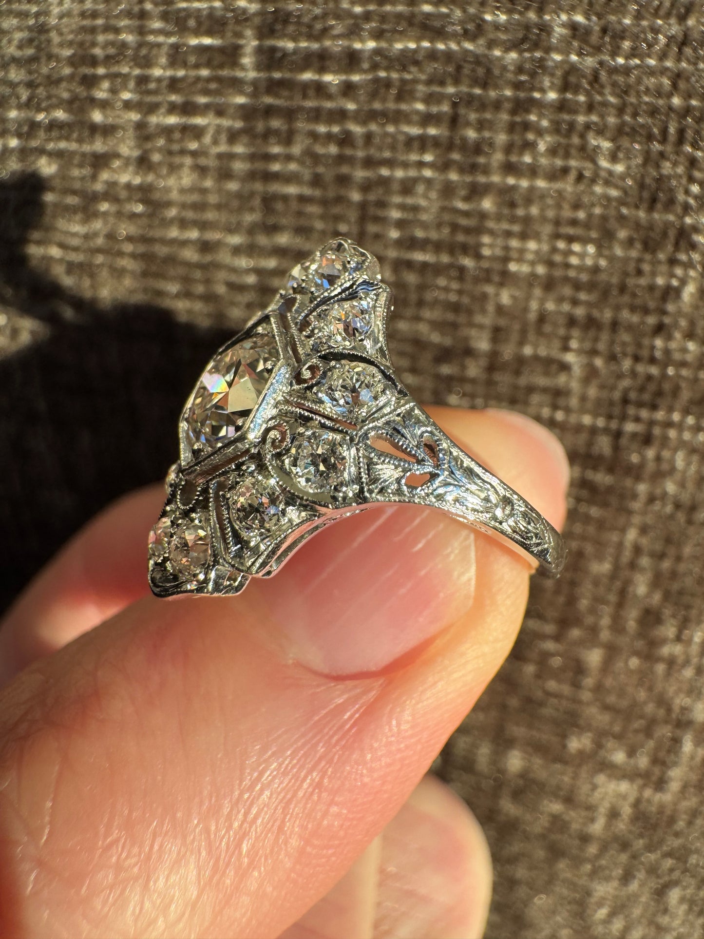 Vintage Art Deco Platinum Old European Cut Diamond Ring