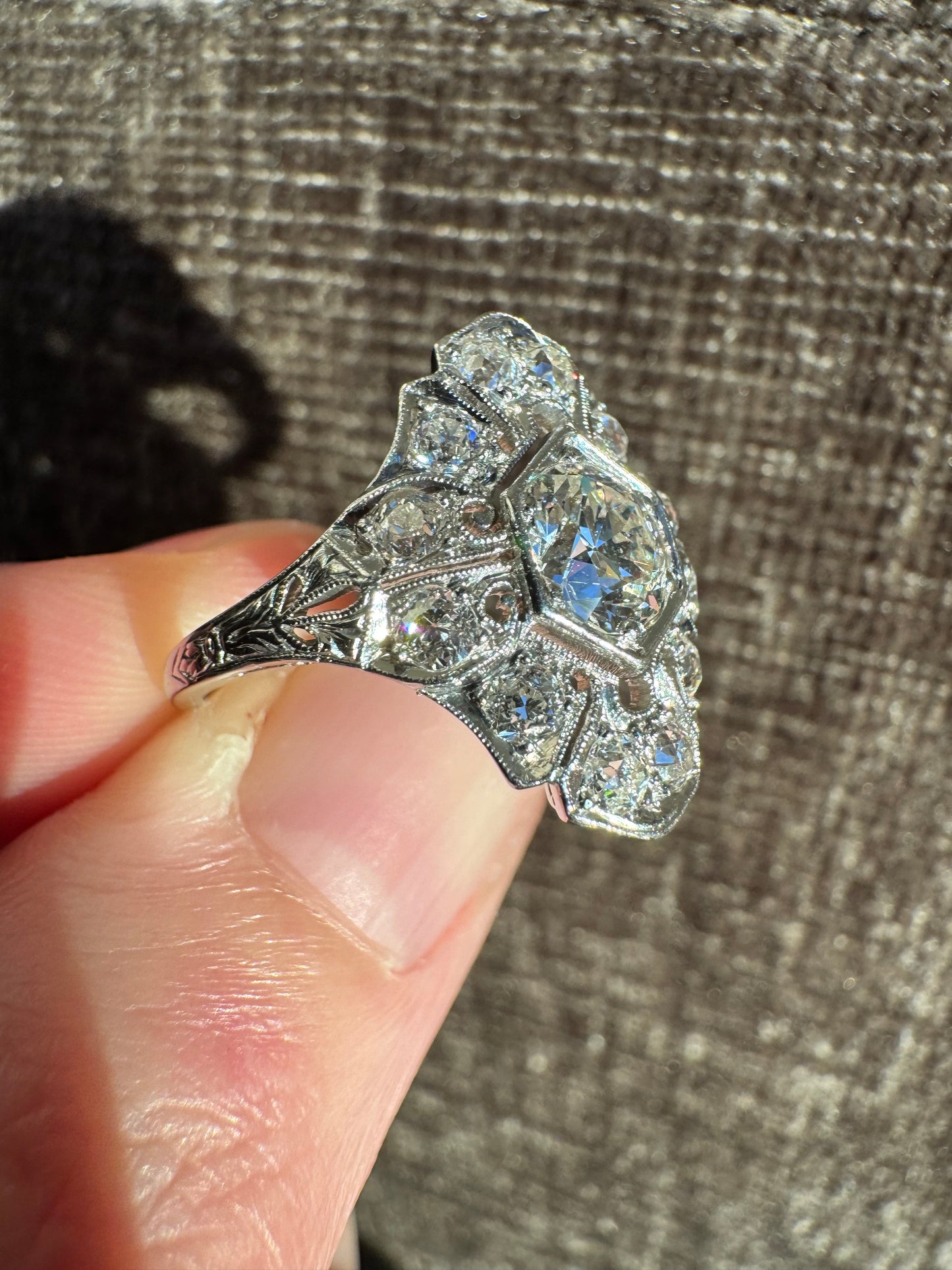 Vintage Art Deco Platinum Old European Cut Diamond Ring