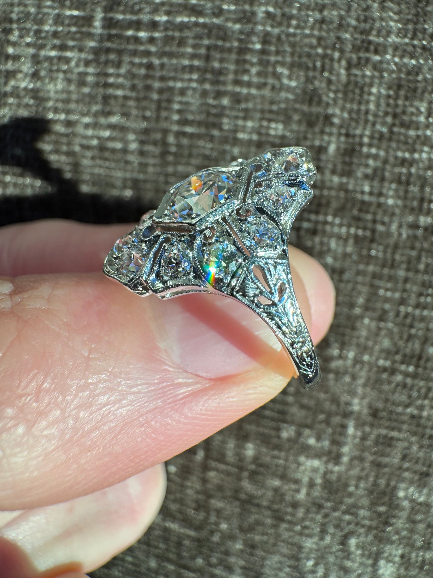 Vintage Art Deco Platinum Old European Cut Diamond Ring