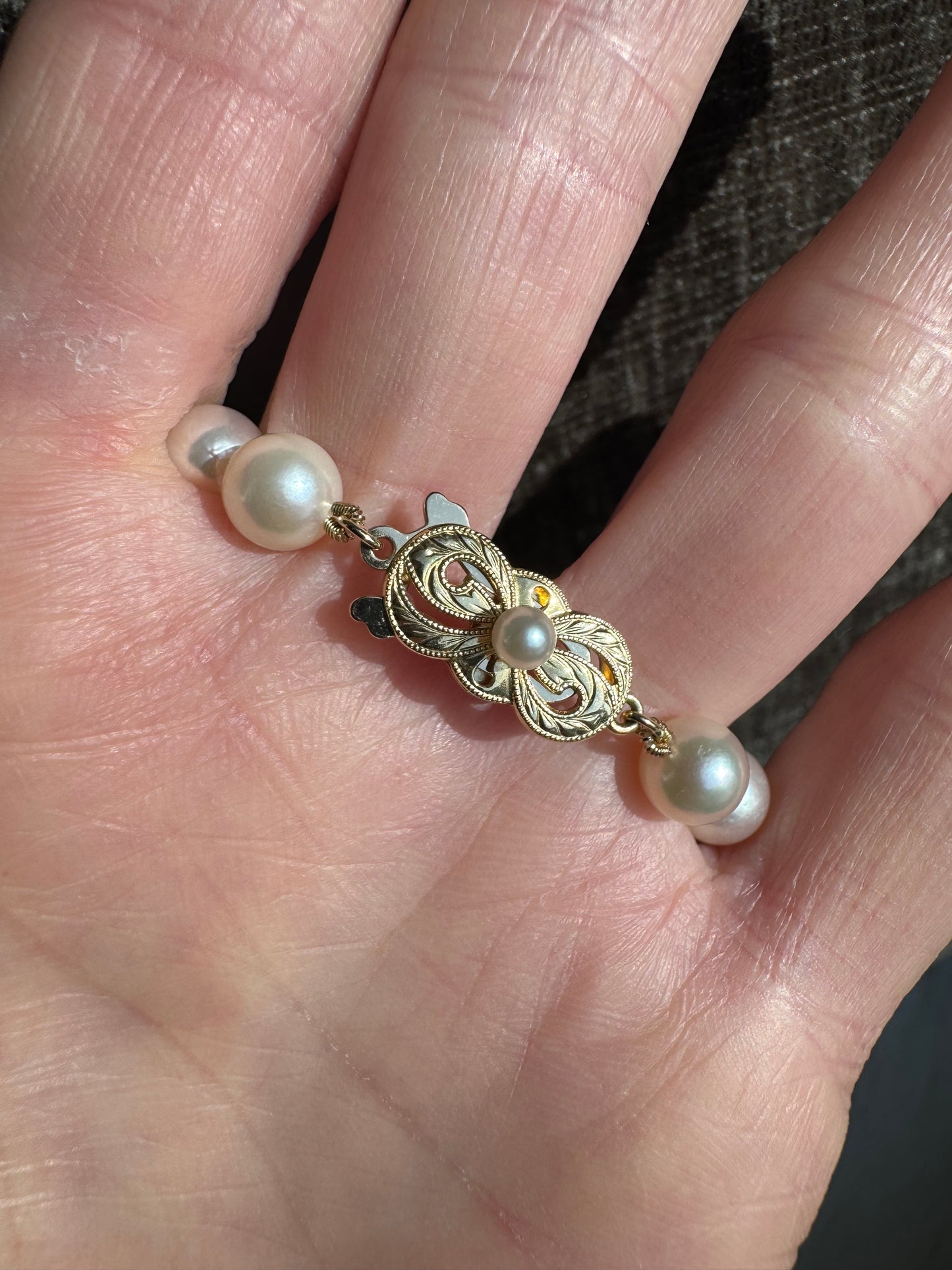Mikimoto 18k Yellow Gold Clasp 31" 7mm to 7.5mm Akoya Pearl Strand Necklace 54g