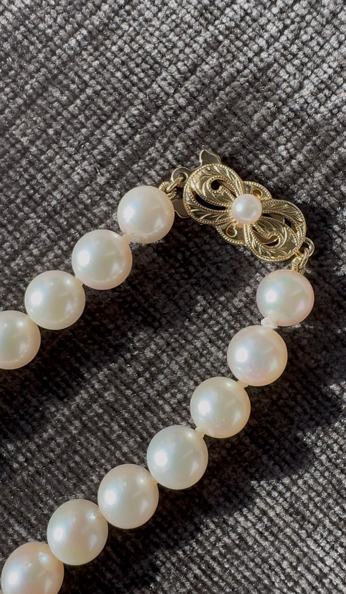 Mikimoto 18k Yellow Gold Clasp 31" 7mm to 7.5mm Akoya Pearl Strand Necklace 54g