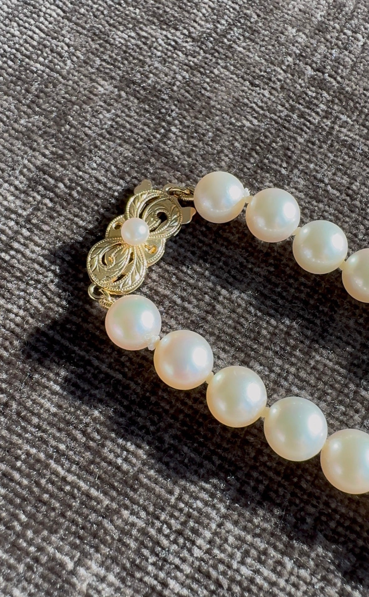 Mikimoto 18k Yellow Gold Clasp 31" 7mm to 7.5mm Akoya Pearl Strand Necklace 54g