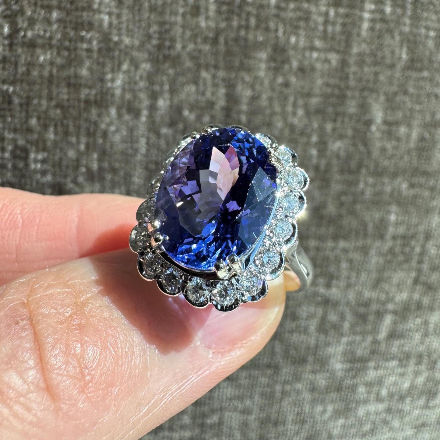 7.21 Carat Natural Untreated Tanzanite & 1 Carat Natural Diamond Ring in 18k Solid White Gold