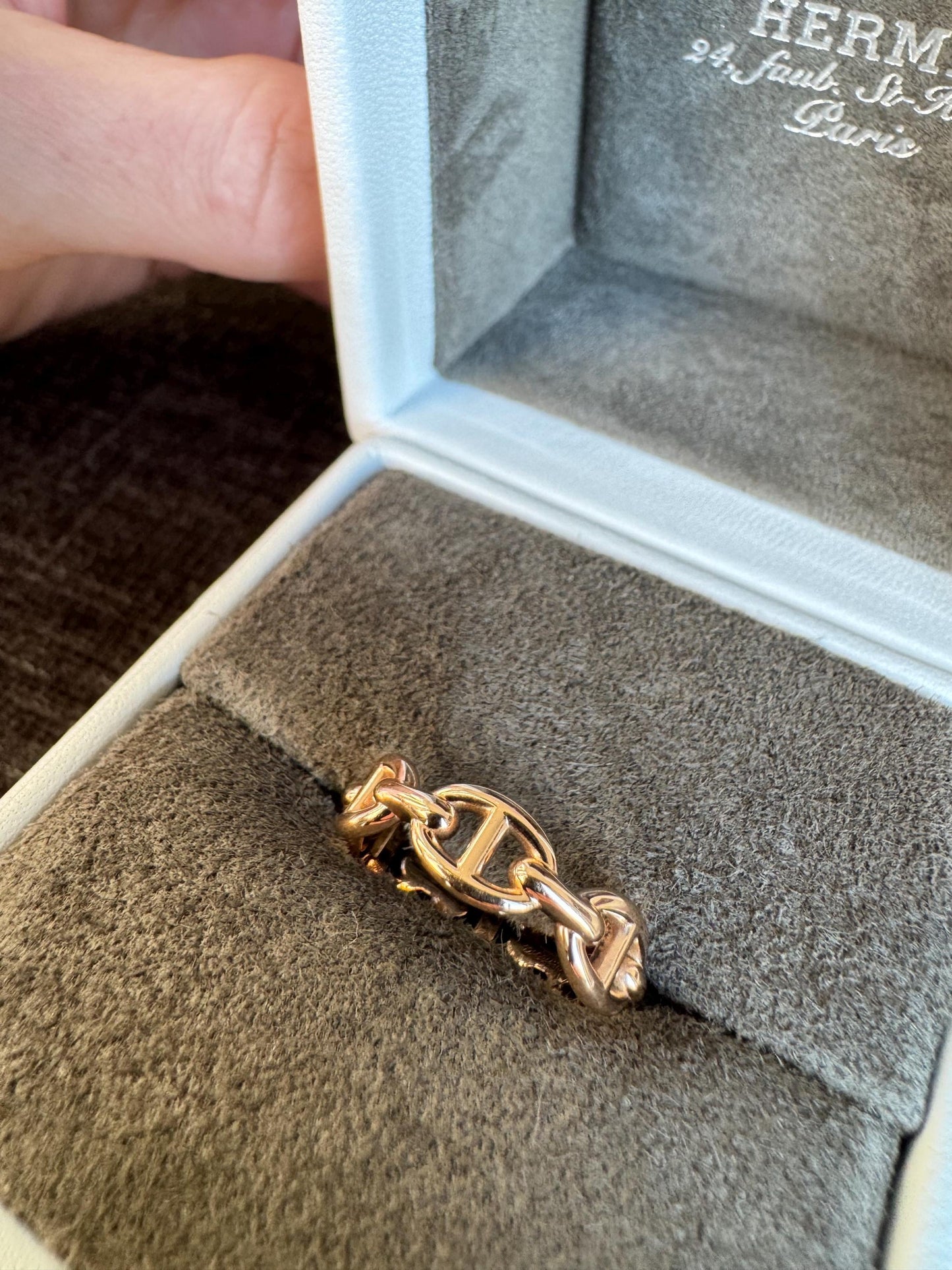 Authentic Hermès Chaine d’Ancre Enchaînée Ring — Small Model | 18k Rose Gold