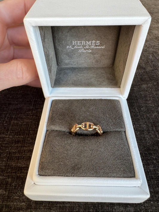 Authentic Hermès Chaine d’Ancre Enchaînée Ring — Small Model | 18k Rose Gold