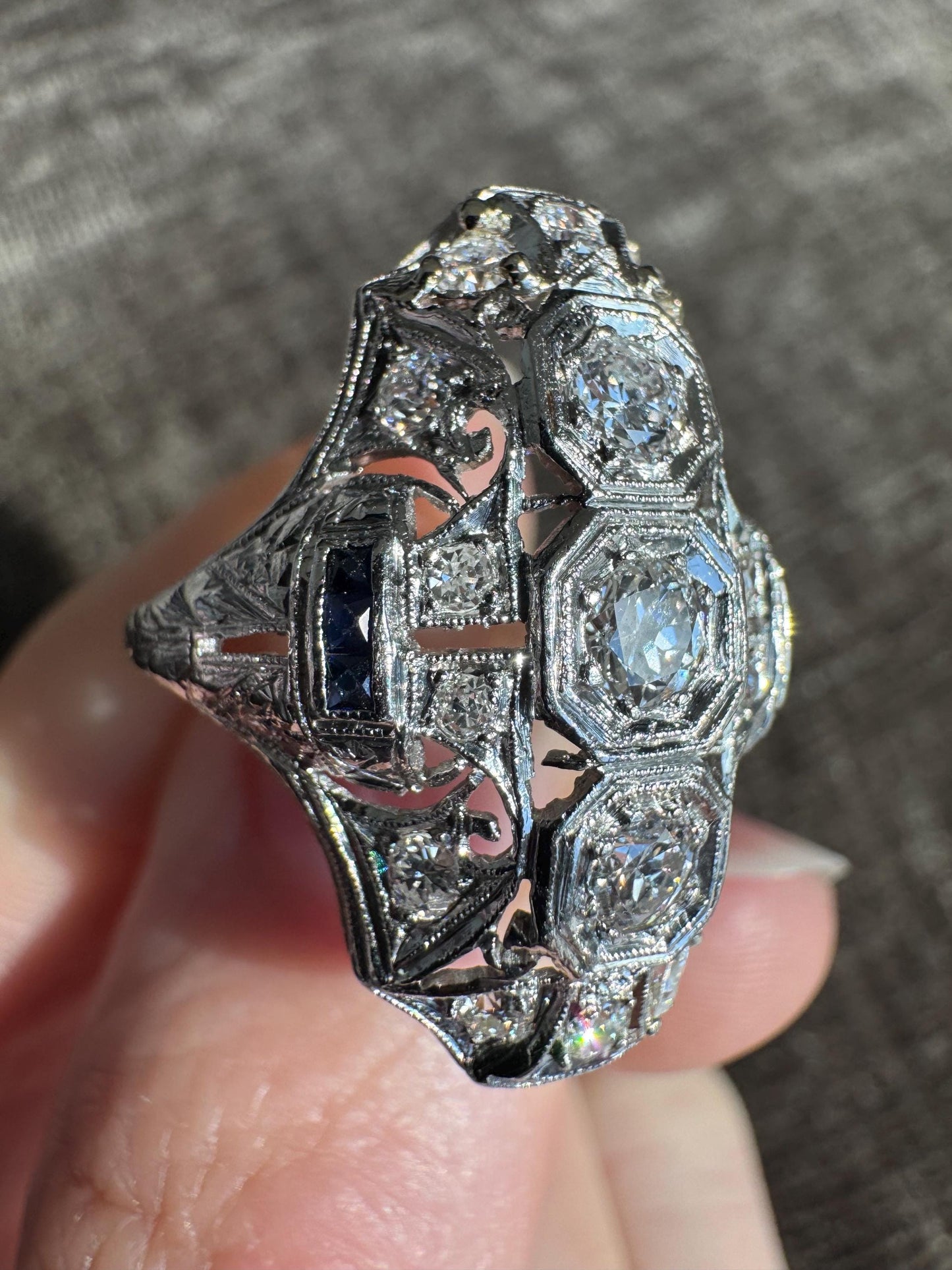 Art Deco Platinum Diamond & Sapphire Ring