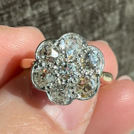 1920's Antique Edwardian Natural Diamond Flower Ring