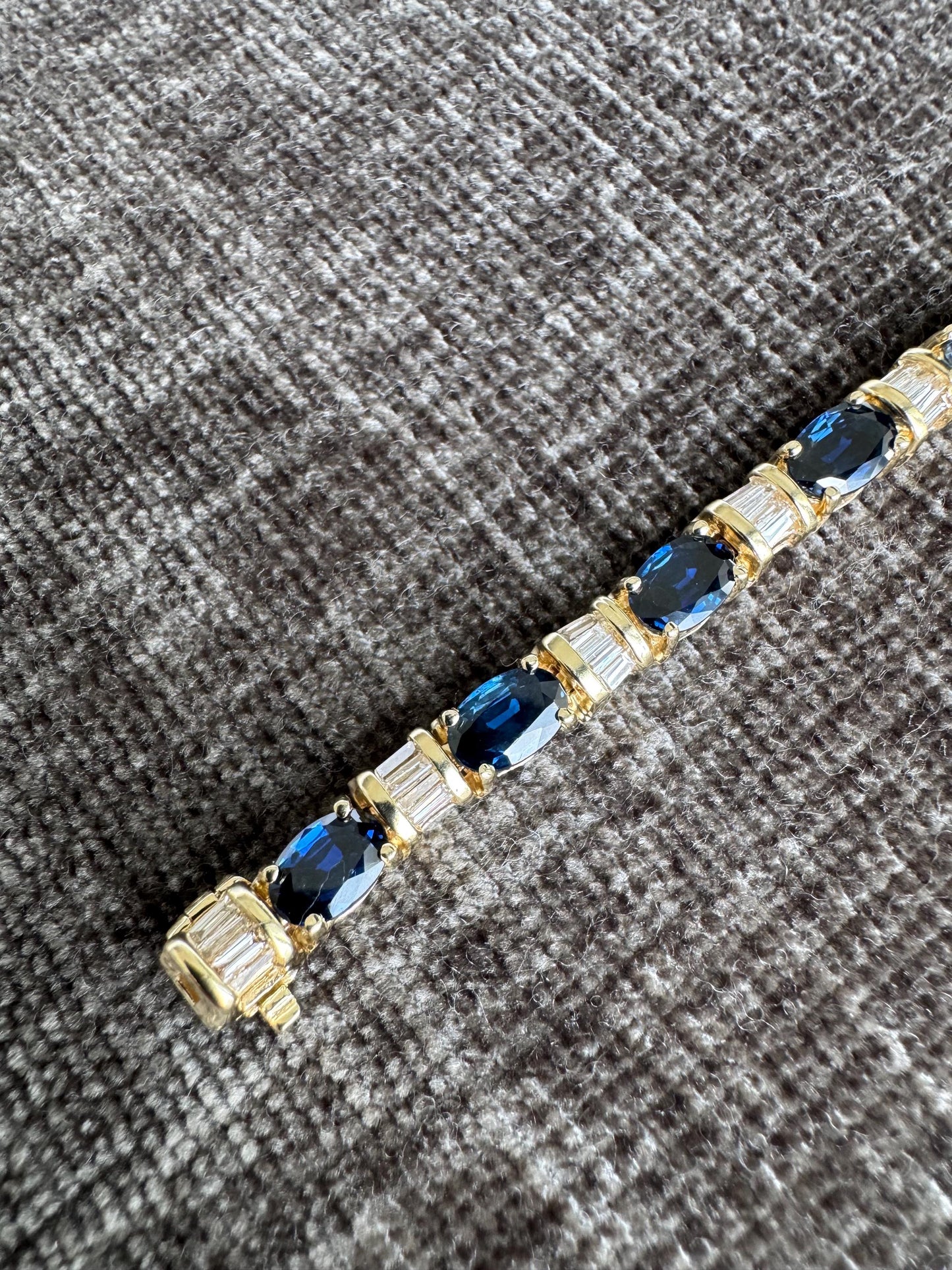Solid 14k Yellow Gold Natural 10 Carat Sapphire & 2 Carat Diamond Bracelet