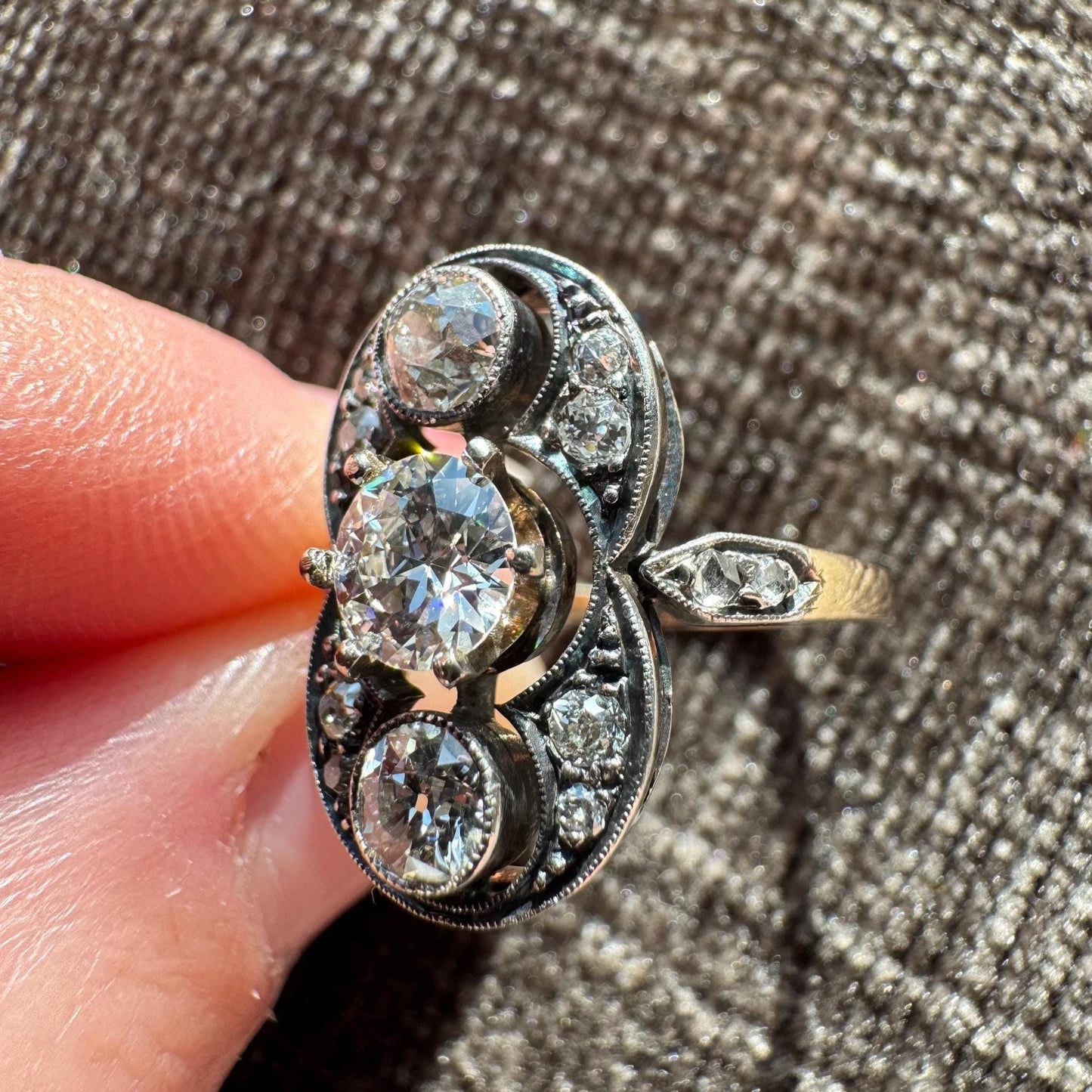 Art Nouveau 1.13 CTW Natural European Cut Diamond & 14k Solid White Gold Ring
