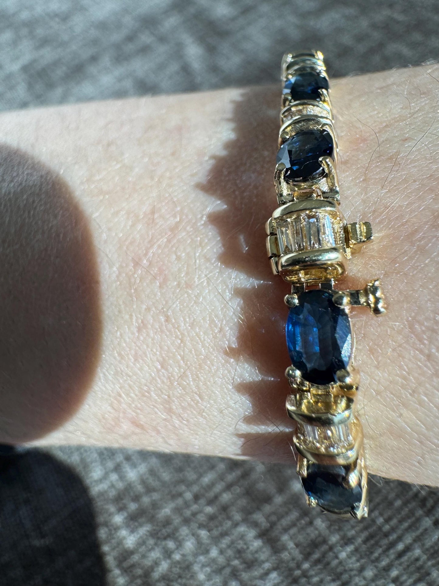Solid 14k Yellow Gold Natural 10 Carat Sapphire & 2 Carat Diamond Bracelet