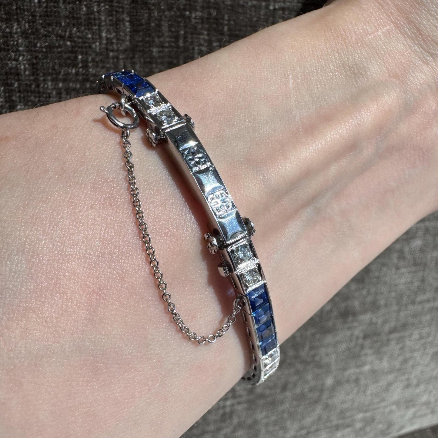 Solid Platinum Natural 9 Carat Sapphire & 2 Carat Diamond Bracelet