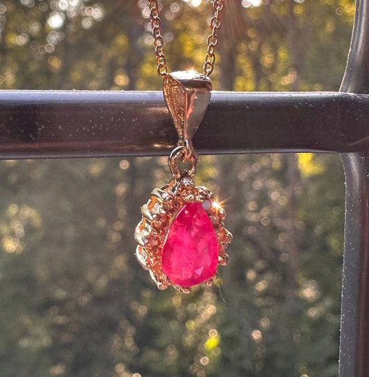 Vintage 14K Solid Yellow Gold 1.01 Carat Natural Vibrant Ruby and Diamond Halo Pendant